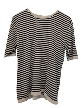 YL By Yair Vintage 100% Silk Knit Tan & Black Striped Crewneck Top Size L EUC